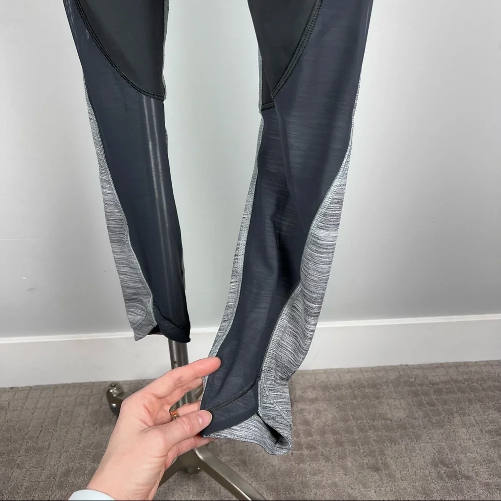 Like New-Lululemon Grey Striped Mesh Running Leggings with Zipper Pocket Size 8 - Picture 7 of 14